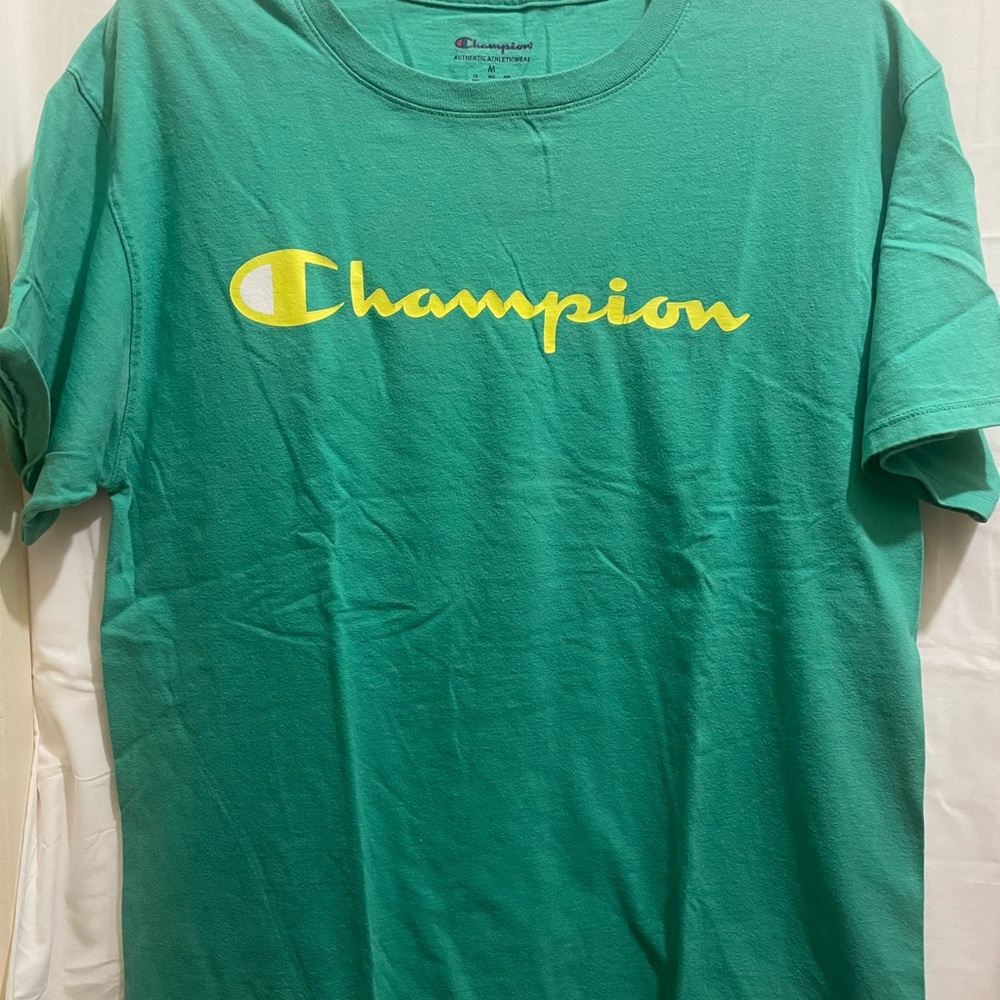 Champion Green and Yellow Men's Short Sleeve Tee